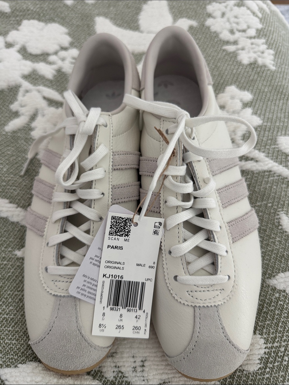 Adidas Originals Paris Leather Sneakers Off White Gray Men’s 8 1/2 Women’s 9.5